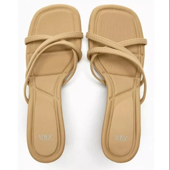 Zara Tan Neoprene Heel Sandals Size 41 - Picture 2 of 9